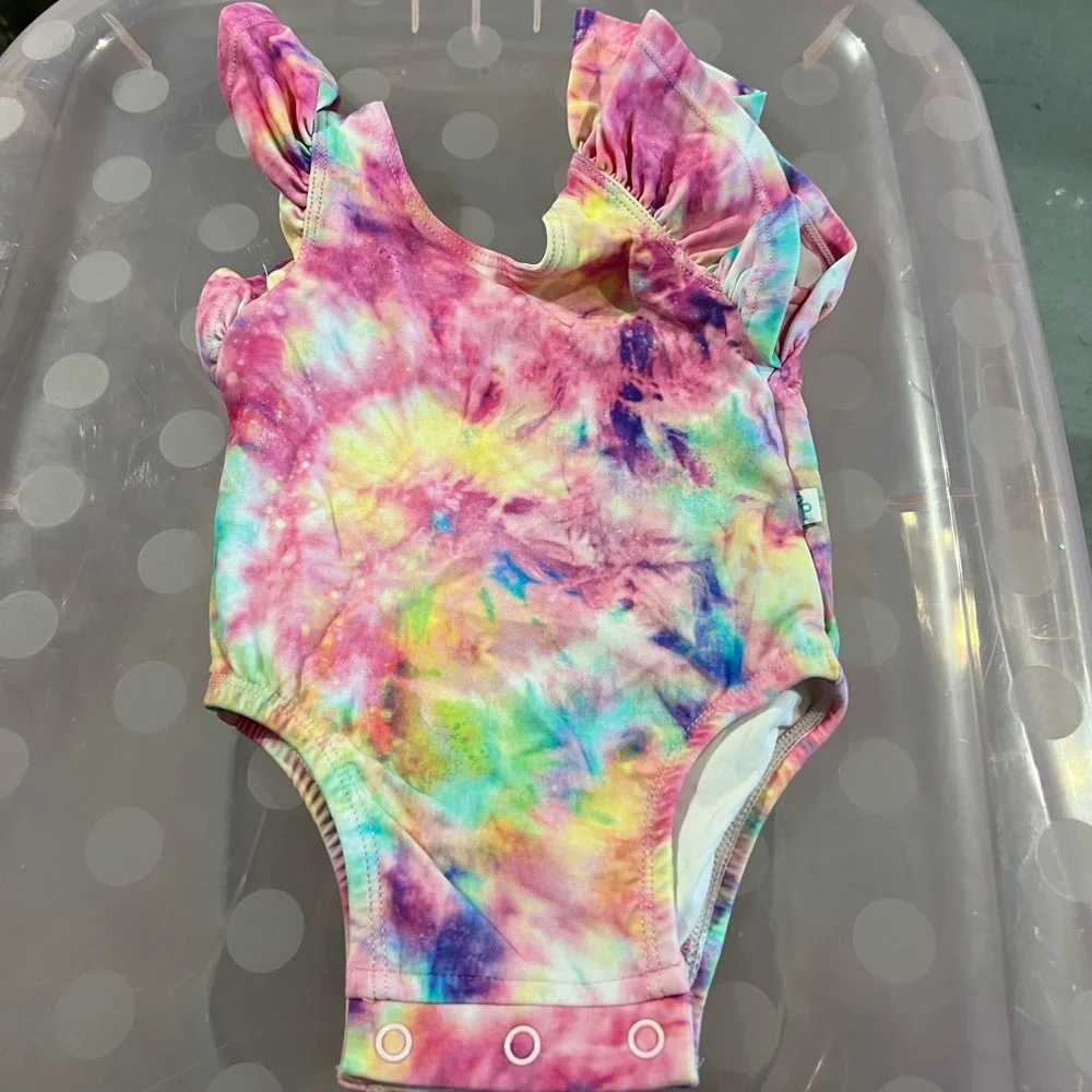 Posh Peanut Tie dye Rainbow one piece swimsuit for baby girl 0-3 - Picture 1 of 5